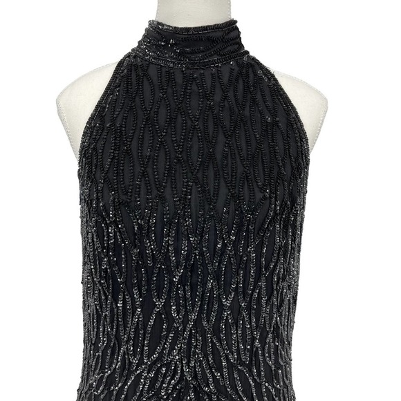 Vintage 90’s Mark & John by Sam Maxi Dress Sequin Black Silk High Neck XL - Picture 3 of 9